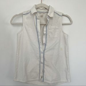 Girls White Collard Shirt With Pretty Light Blue Detail Around The Buttons